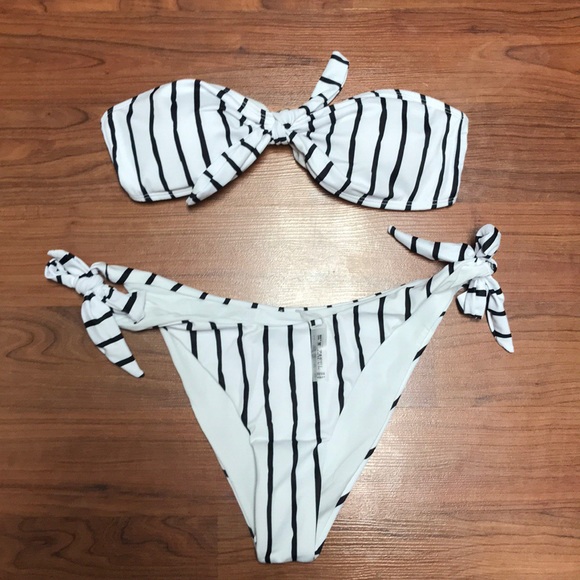 Zaful Other - Zaful White and Black Striped Bikini, Size 6